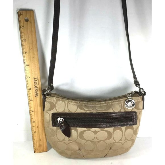 Coach Small Beige Signature Print Shoulder Bag - Picture 6 of 12